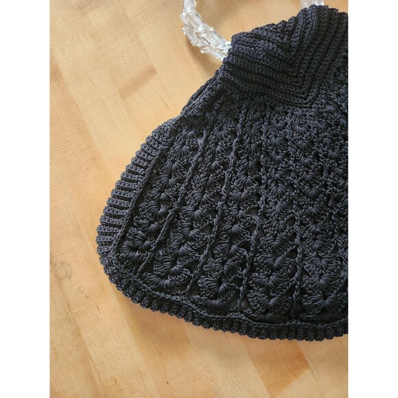 1930s 1940s Vintage Crochet Handbag: Lucite Handle Purse, Art Deco, Fan Shaped - Picture 11 of 11
